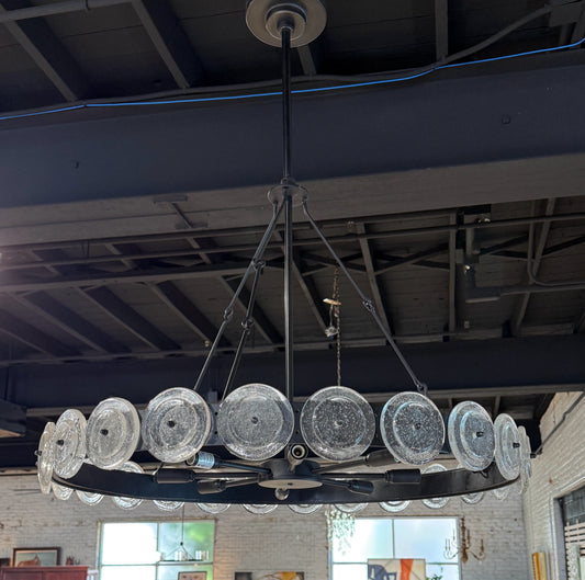 Industrial 'be-spoke' chandelier, 8 bulbs, 29"W x 24"H