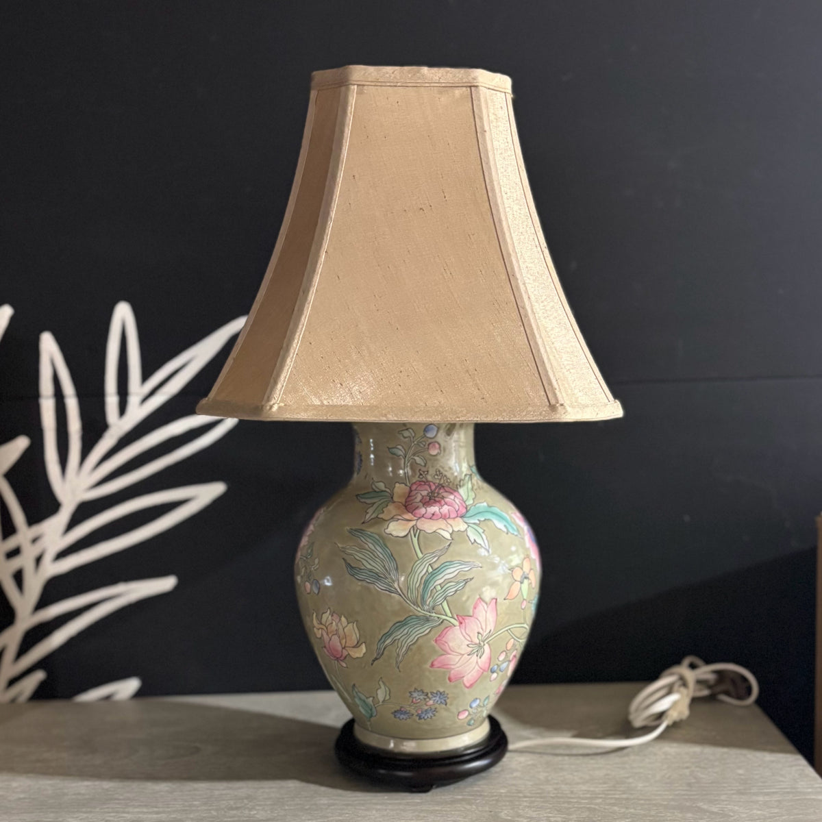 Porcelain Ginger Jar Lamp, green, pink, white