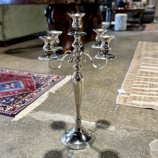 Traditional Four Arm / Five Candle Candelabra, Chrome Finish, 18" Dia x 28" H