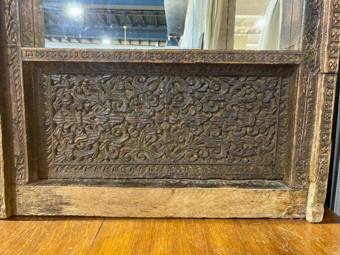 Antique Indonesian carved mirror 24" x 50"H x 8"D