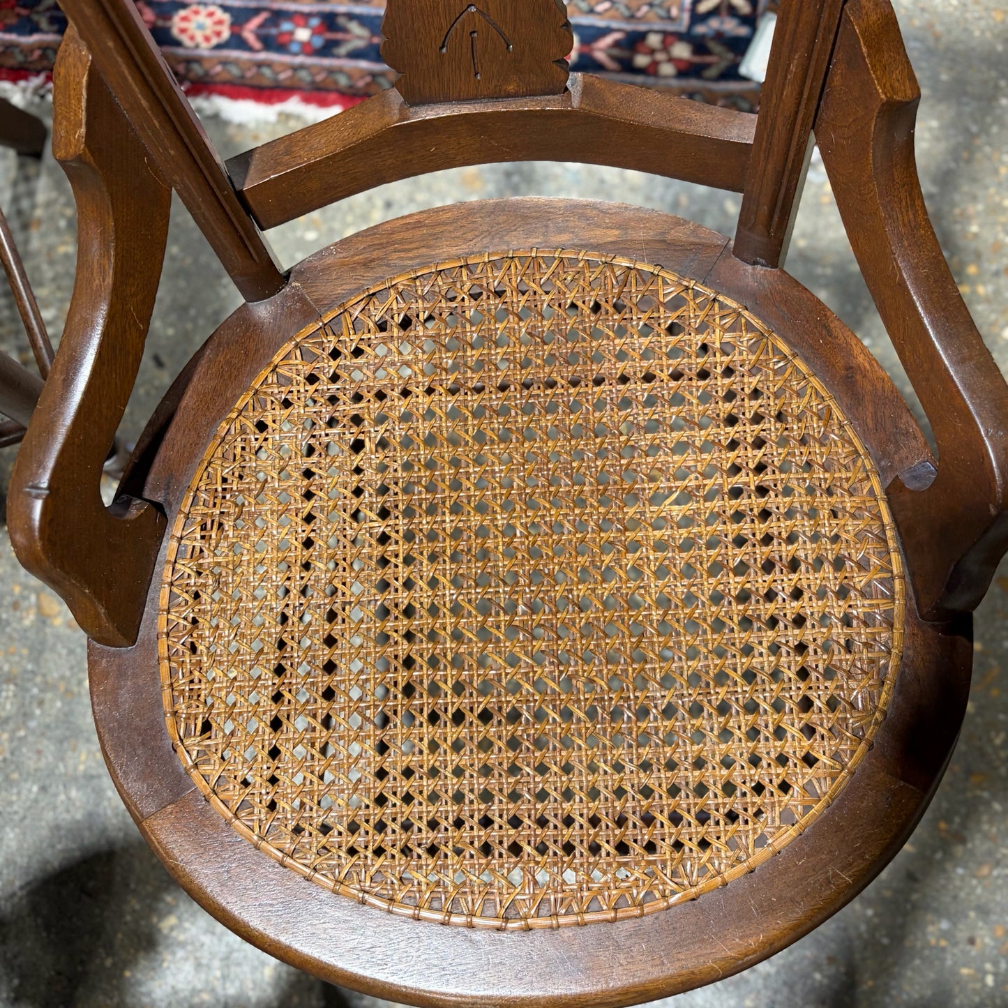 4 Victorian Cane Bottom Wooden Chairs, 33.5"H x 19"D x 17.5"W