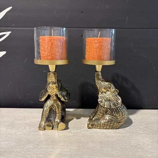 Hollow Brass Elephant Candle Holders, ea 12"H x 5"W x 5.5"D