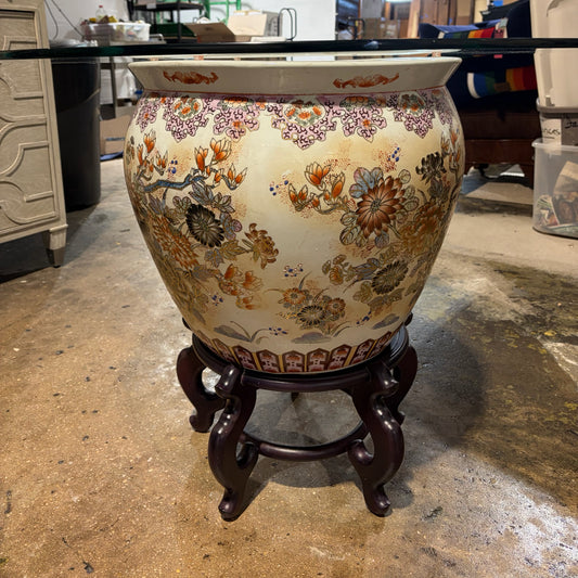 Chinoiserie Fish Bowl Table W/ Wood Sand, 36"Dia x 28"H