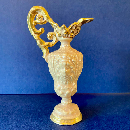 Vintage Goldra E. Palestine Ewer, Beige w/ Gold Trim, 5.5" H x 3" W x 2.25" D