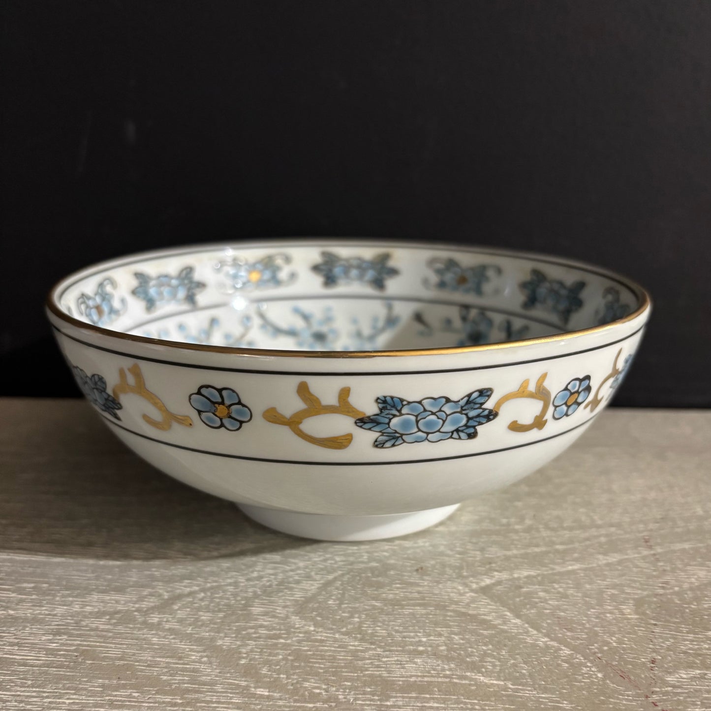 Gold Imari Blue/White Bowl 3" H x 7.25" D