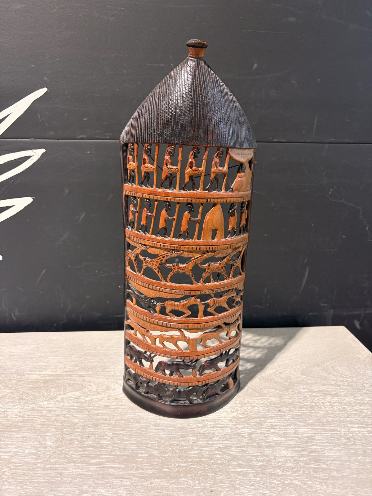 Hand Carved Wooden Sculpture 6.5"W x 3"D X 17"H