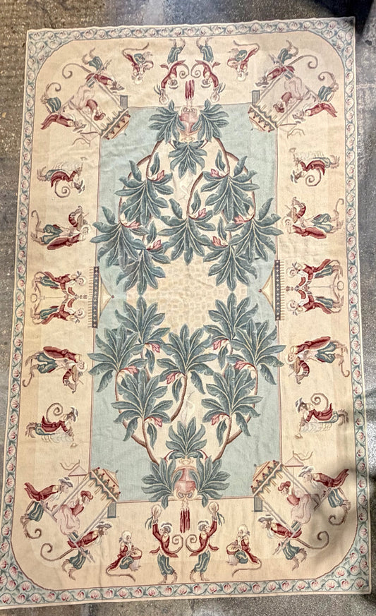 VTG Aubusson Style Singerie Monkey Motif  Needlepoint Rug, 8'8"L x 5'6"W
