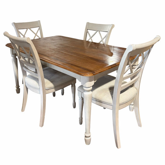 Farmhouse Dining Table w/4 Chairs, 38.25"W x 63.5"L x 30"H