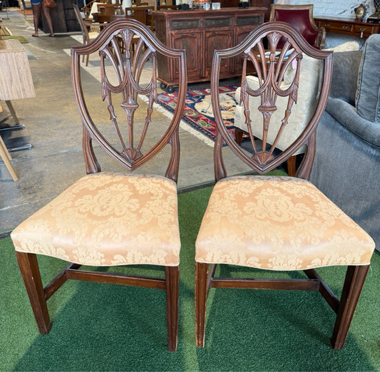 PAIR of Antique Mahogany Shield Back chairs, 21" W  18"D  X 39"H