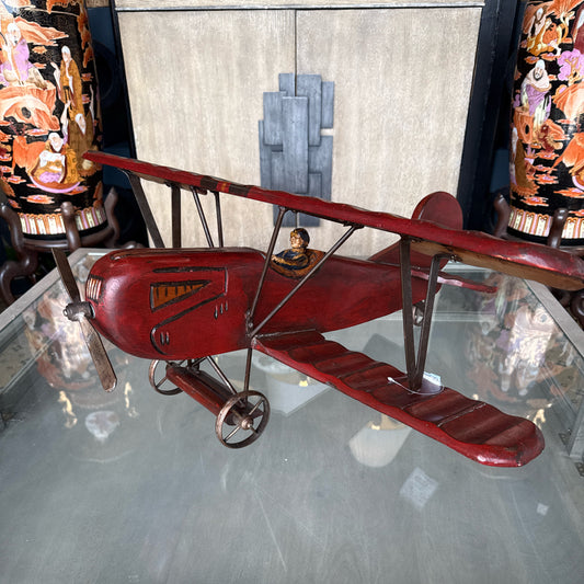 Folk Art Wooden Bi Plane, 25"L , 30"W x 12"H