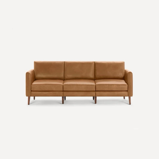 Burrow Nomad Leather Sofa, Camel & Walnut, 85" W x 35" D x 33" H
