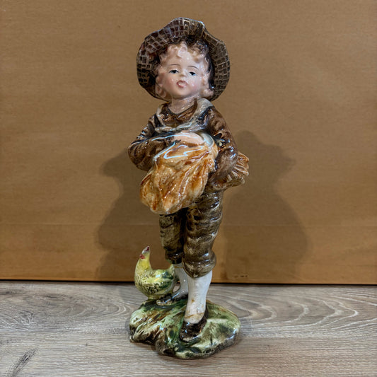 AS IS VTG Sutton's Creation Japan Child w/Chicken Figurine, 8"H x 3"W