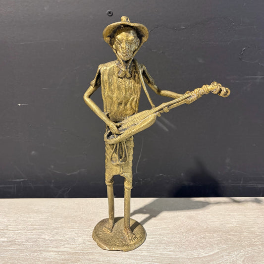 Vintage Bronze Musician Sculpture, 11"H x 6.5"W x 3"D