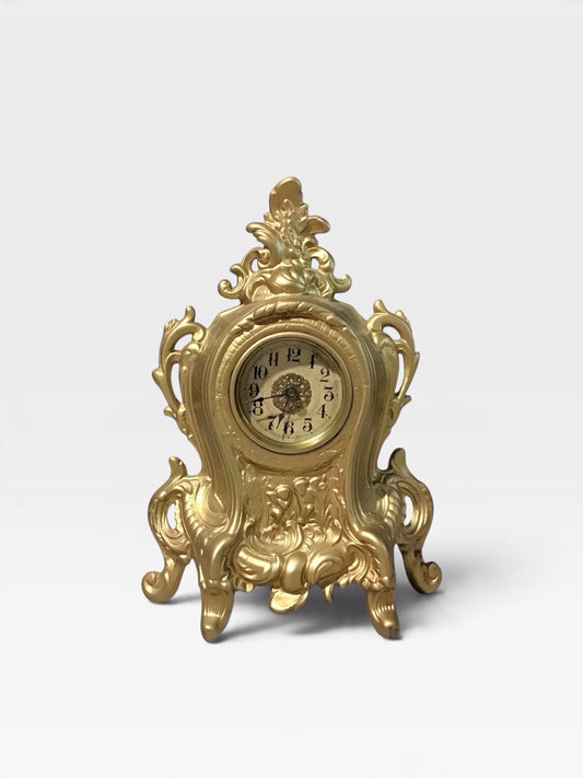 Rococo Style Cast Metal Clock 8.5" W x 3" D x 10" H