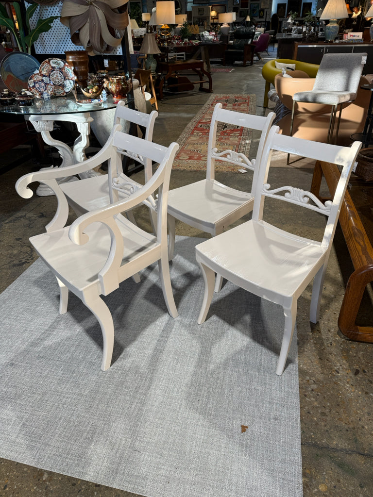 VTG scroll back lacquered chairs, SET of 4, 18.5"W x 16"D x 33"H