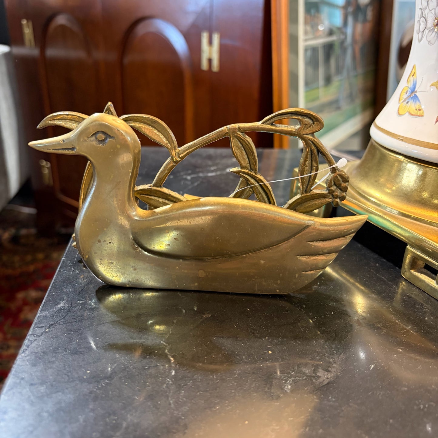 VTG brass letter holder, duck/reeds, 6"W x 1" D x 4"H