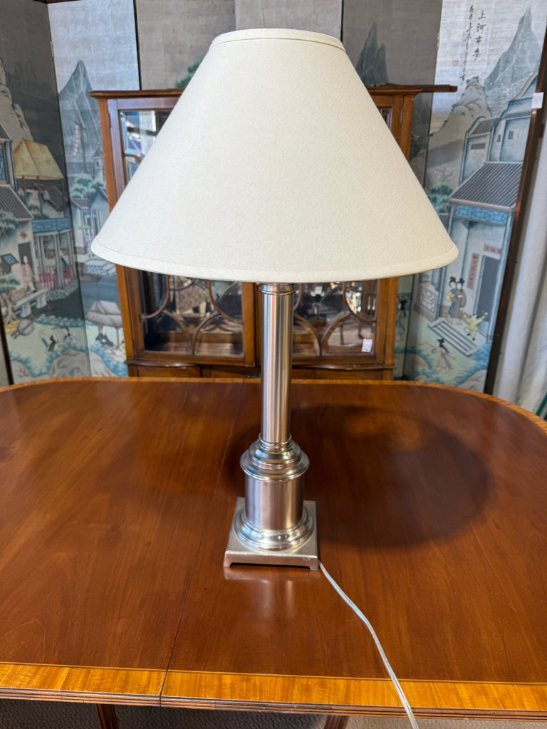 Restoration Hardware brushed nickel pillar lamp, 32"H