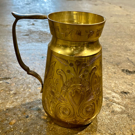 Brass Cup W/Handle, 4.75"W x 4"D x 6.5"H