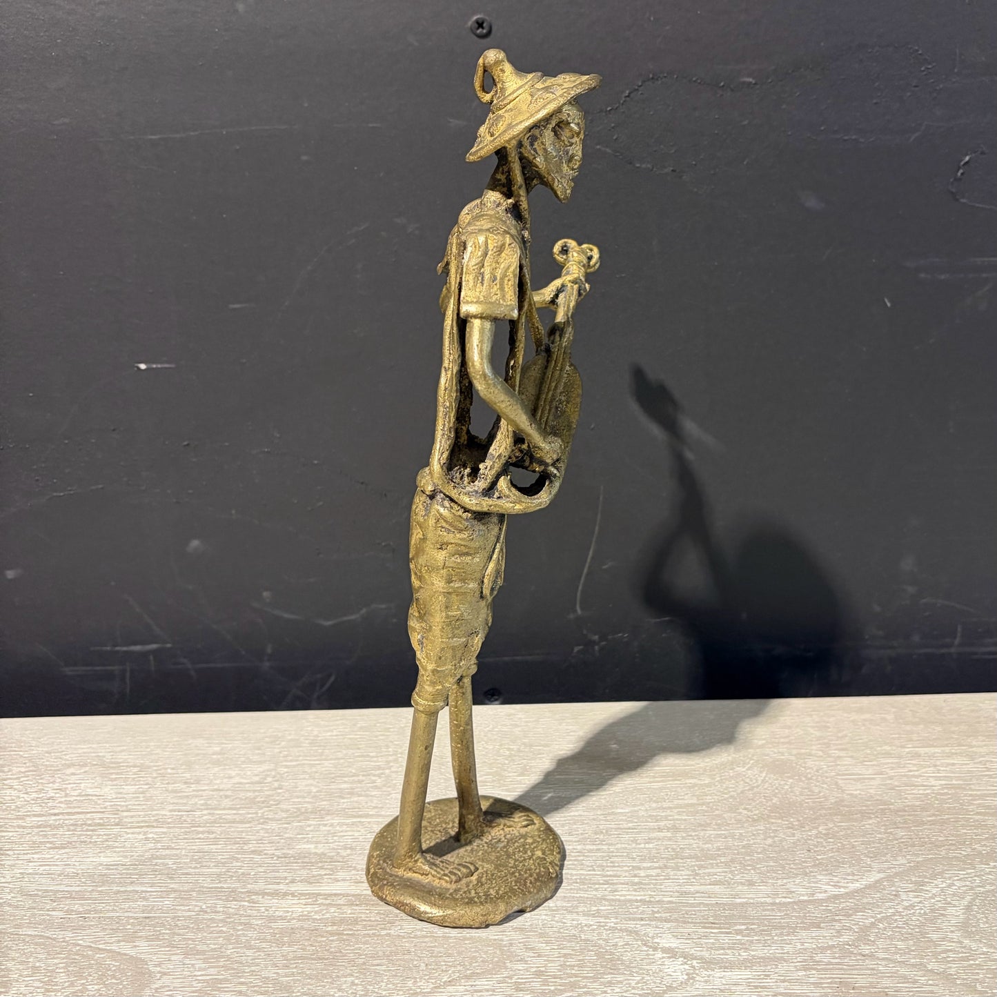Vintage Bronze Musician Sculpture, 11"H x 6.5"W x 3"D