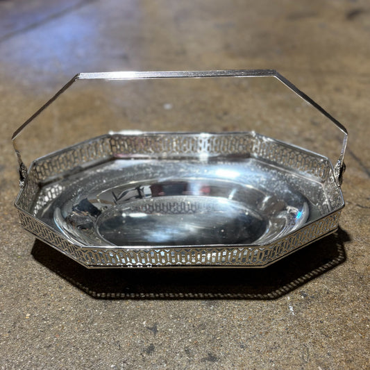 Octagonal Silverplate Basket w/ Swing Handle 12" L x 7.25" W x 6.5" H