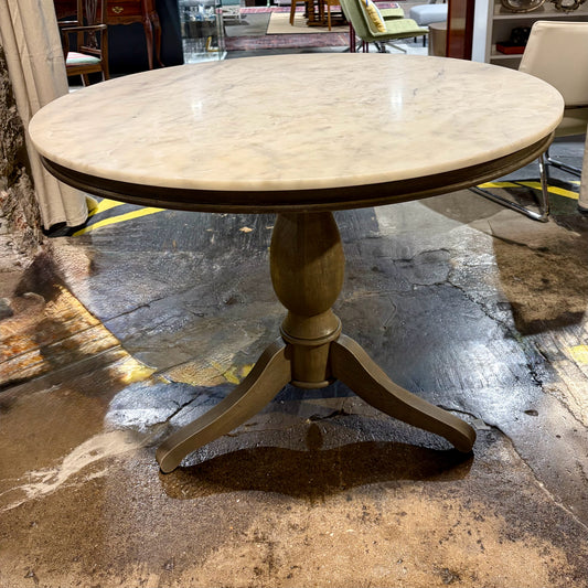 Alexandra White Marble Top Pedestal Table, Mango Wood, 39"Dia x 30.25"H
