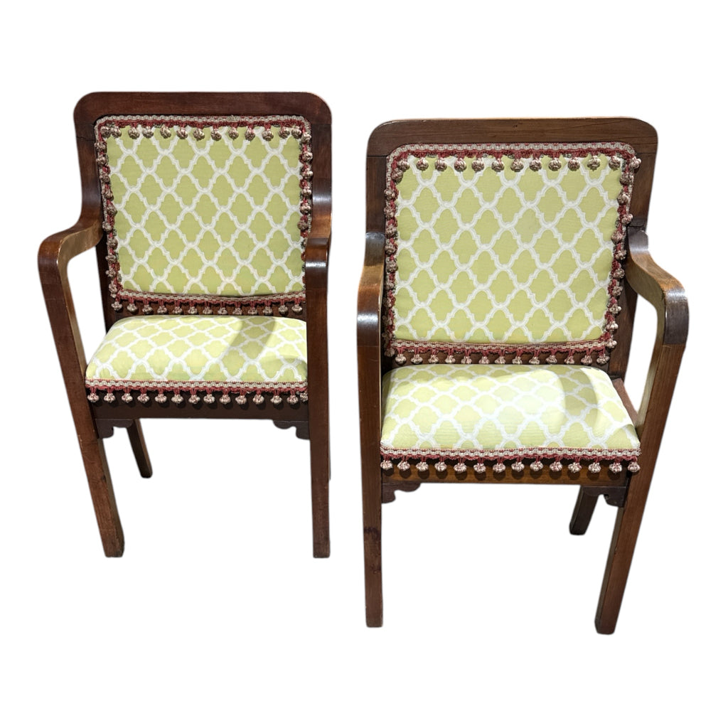 PAIR of Antique Hall Chairs, updated upholstery, 21"W x 13.5"D x 38"H