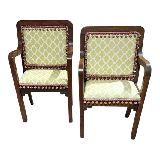 PAIR of Antique Hall Chairs, updated upholstery, 21"W x 13.5"D x 38"H