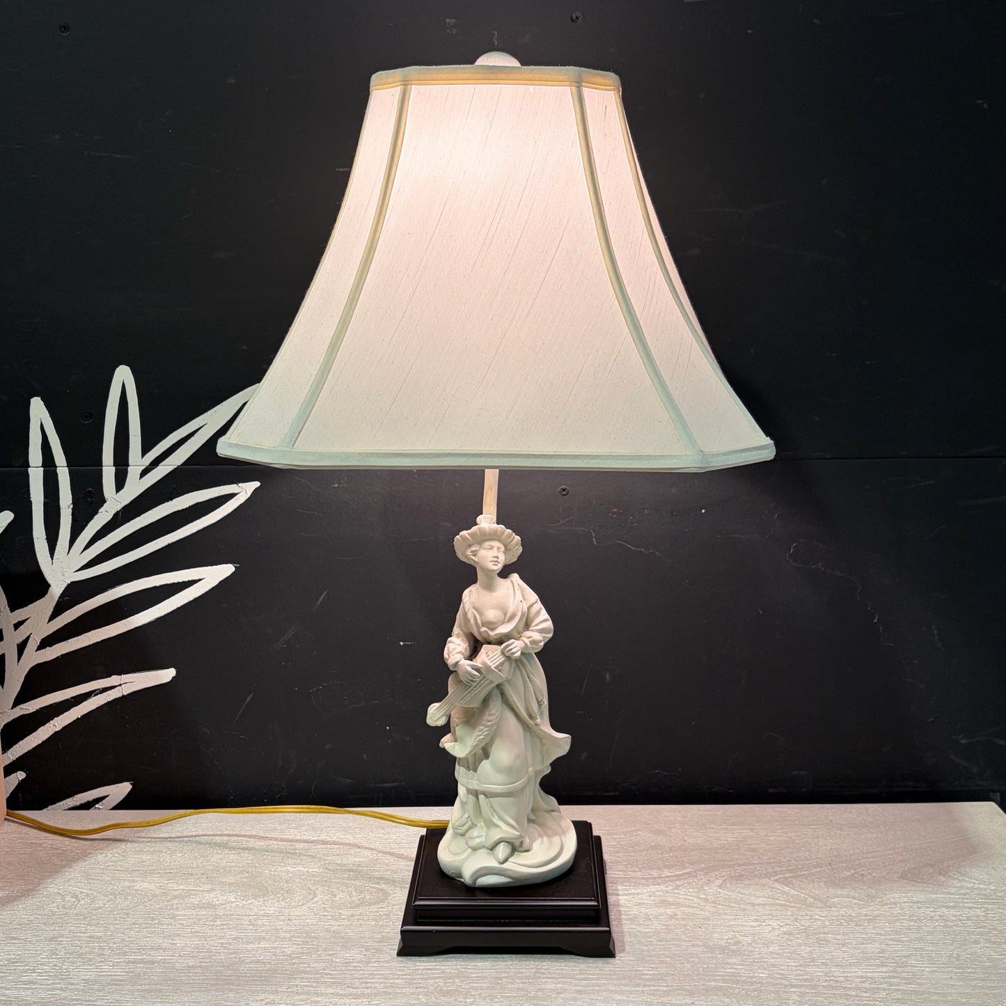 Table Lamp with Female Figurine & Square Shade, 26"H x 14.5"Sq