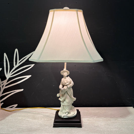 Table Lamp with Female Figurine & Square Shade, 26"H x 14.5"Sq