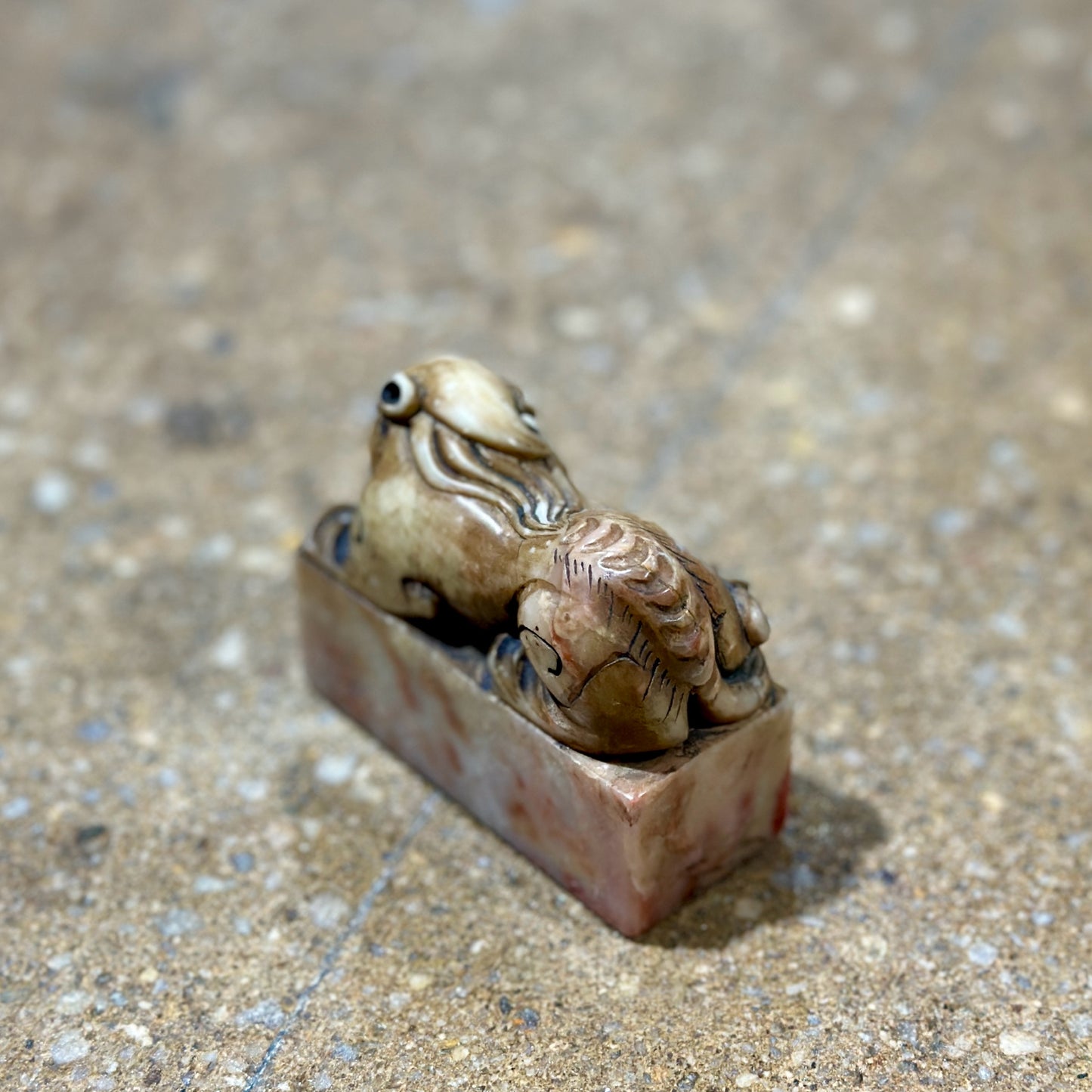 Chinese Carved Shoushan Stone Beast Chop Seal Stamp, 2.5" L x 1" W x 2" H