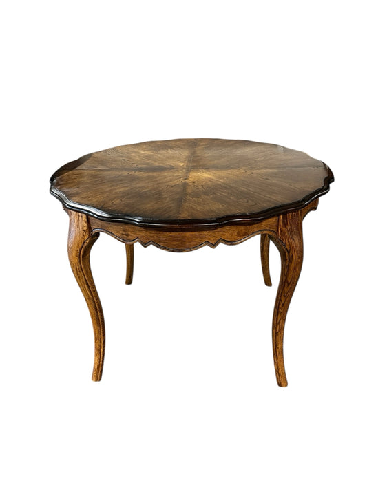 French country table, scalloped edge, 42"W x 42"D x 29"H