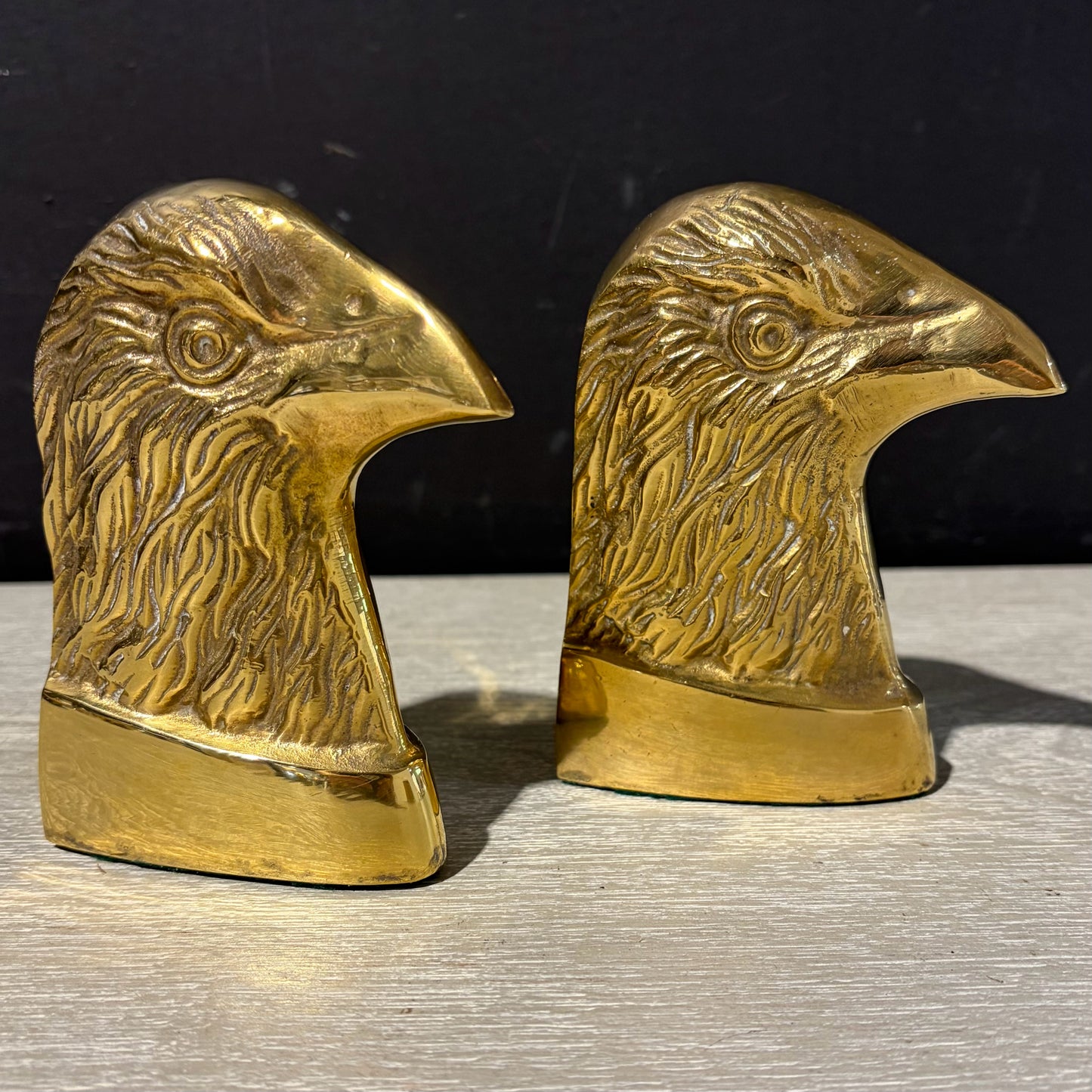 Pair Of Brass Eagle Head Bookends, 3.75"W x 2"D x 4.75"H