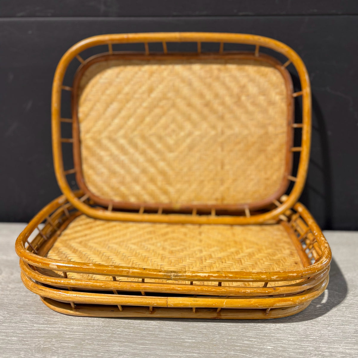 SET 4 Rattan & Bamboo Trays