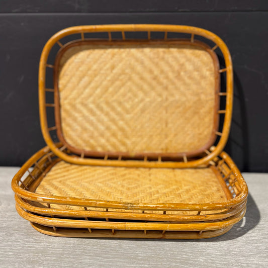 SET 4 Rattan & Bamboo Trays
