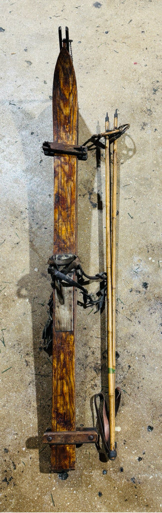 Vintage Alpine skis and poles, 51"L