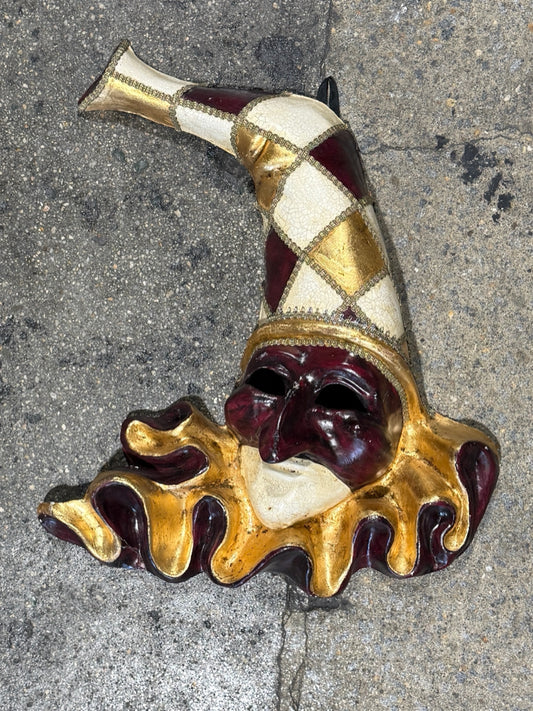 Venetian jester mask, burg/gold, 22"L x 19"W x 5"D