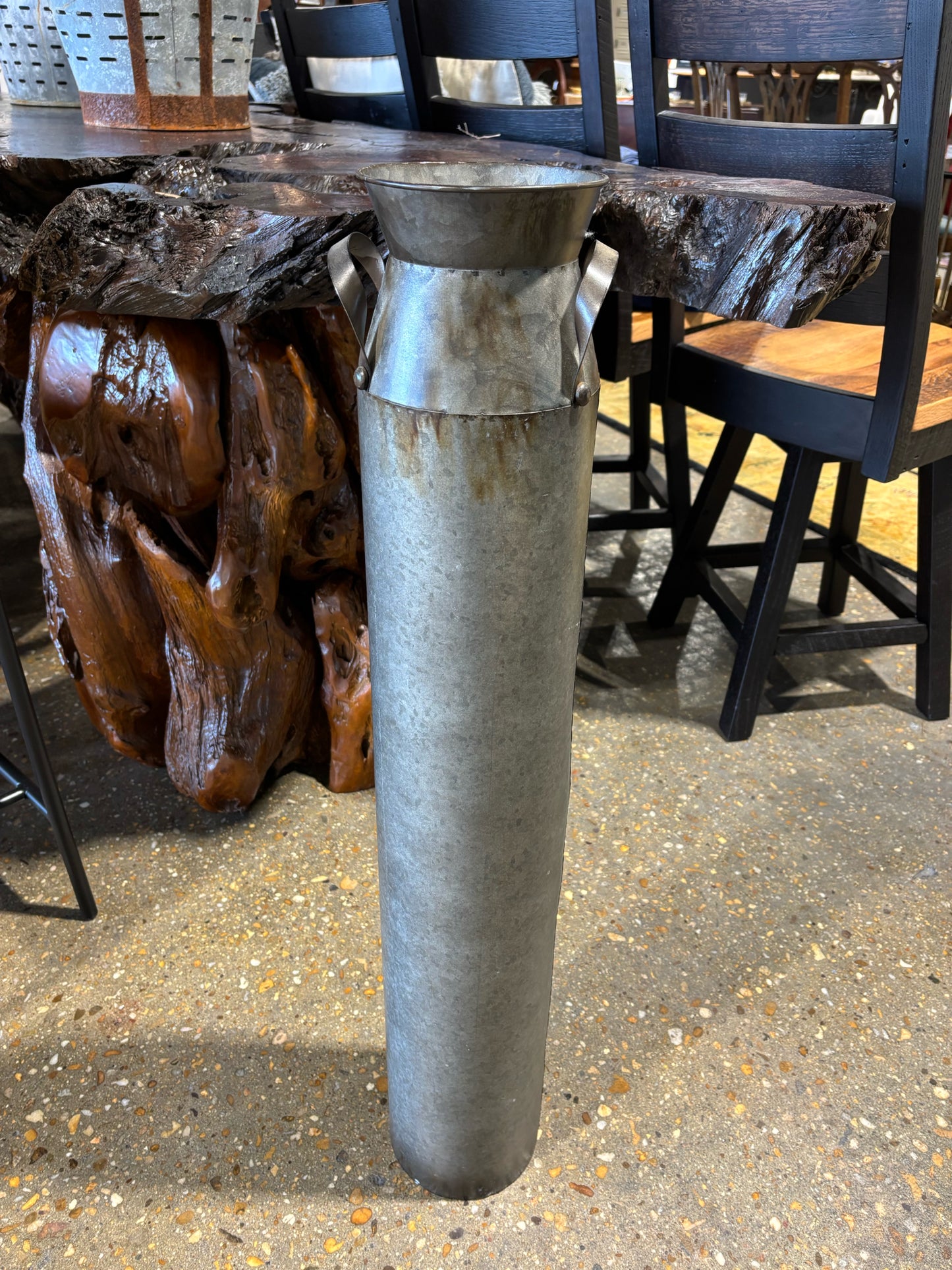 Tall metal milk can 36"Hx5.5"W