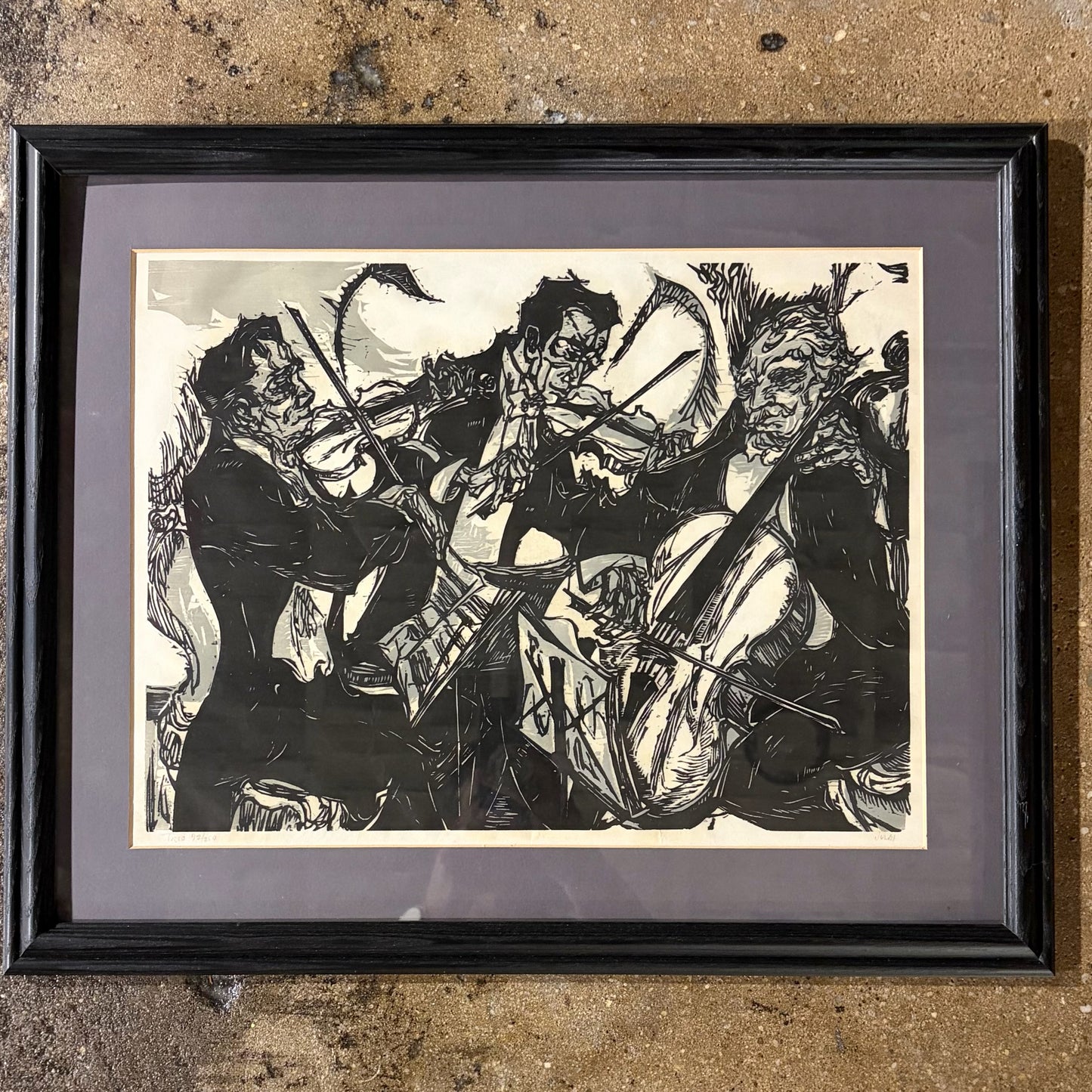 "Trio" Wood Block Print by Mervin Jules, 22"W x 18"H x 1"D