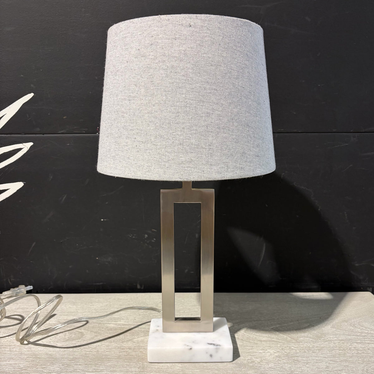 Brushed Nickel & Marble Base Table Lamp, 18.25"H