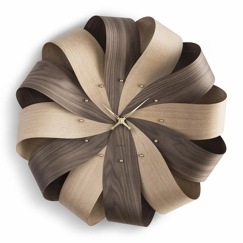 Brisa Wall Clock, Walnut/Oak / Brass, 29.5"Dia x 3.2"D