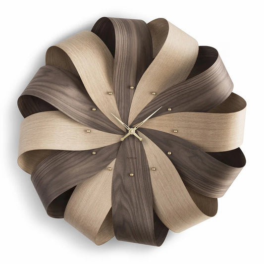 Brisa Wall Clock, Walnut/Oak / Brass, 29.5"Dia x 3.2"D