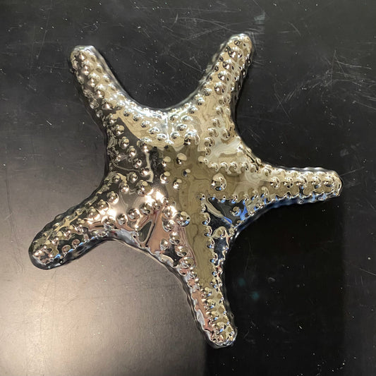 Ceramic Silver Starfish, 8.75W x 8"H x 1"D