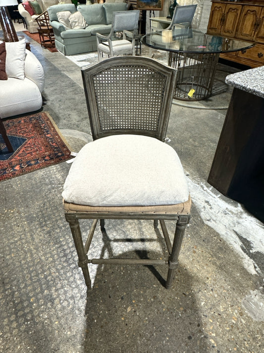 Furniture Classics cane back, linen stool, 20"W x 19"D x 44"H