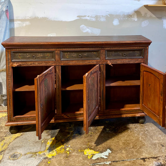 Rustic, Hand-painted Sideboard, 54.5"W x 14.25"D x 34.25"H
