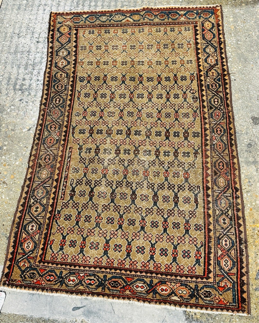 Antique Handwoven Persian rug, Hamadan, lattice/flowers, 3'3" x 5'4"