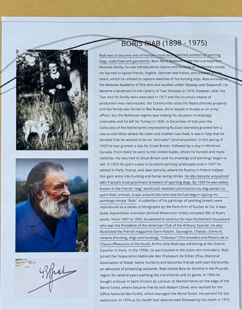 Spaniel Lithograph, Boris Riab, c. 1930, 13.5"W x 17"H x 1"D