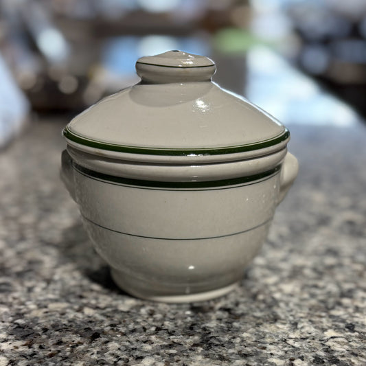 Green Striped Sugar Bowl 5.5" W x 5" H x 5.5" D