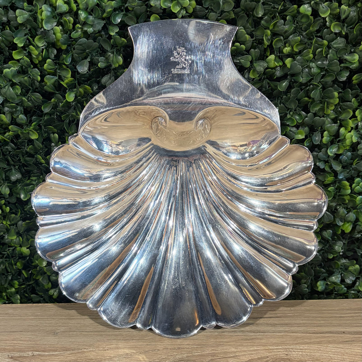 VTG Silver Plate Scallop Shell Dish w/ Lion Rampant