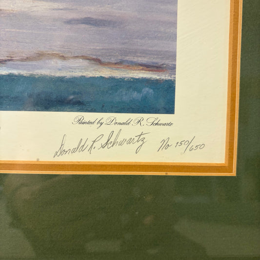 Signed & #'d Donald Schwartz "Walking in the Rain", 33.5"W x 29."H