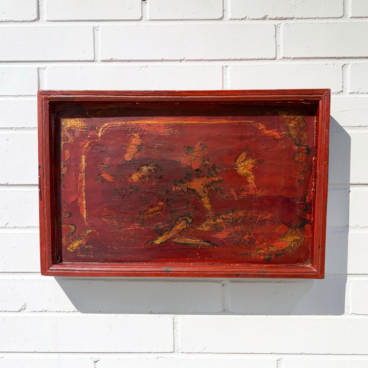 VTG Red Laquer Tray w/Wax Seal, 23"W x 2"D x 15"H